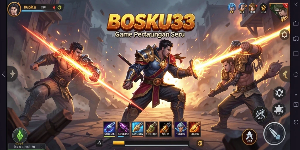 Gameplay BOSKU33 menampilkan aksi bertarung yang mendebarkan dan intens.