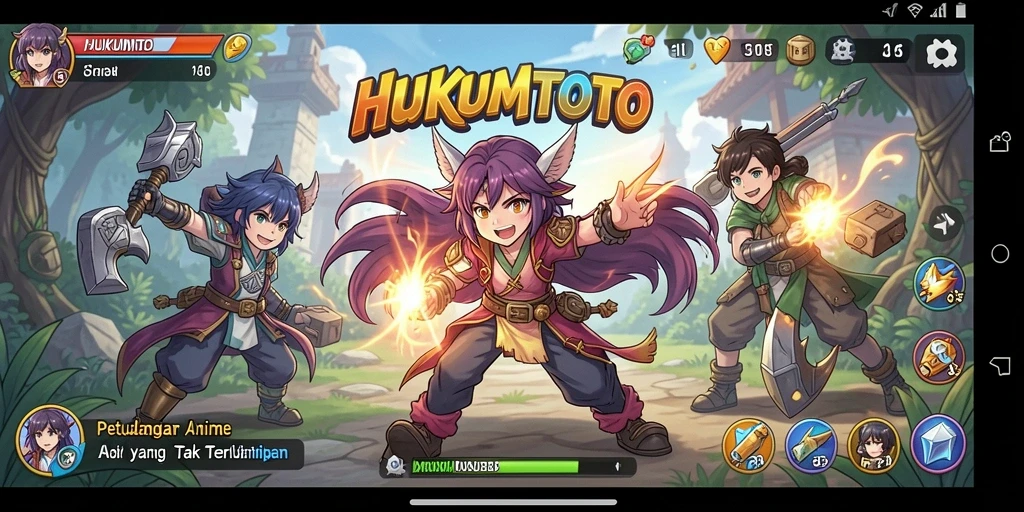 Menampilkan gameplay seru dari HUKUMTOTO, penuh aksi dan karakter anime.
